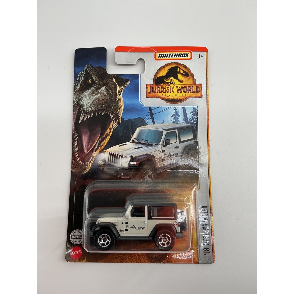 Matchbox Jurassic World Dominion 18 Jeep Wrangler Biosyn Genetics White Diecast